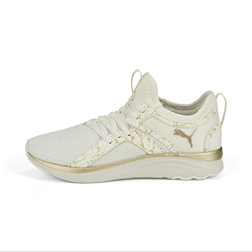 PUMA Women's SOFTRIDE SOPHIA 2 MARBLE Sneaker, Marshmallow-Puma Team Gold, 9.5