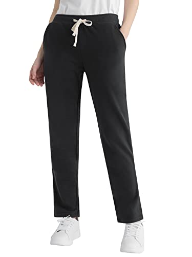 Weintee Women's Cotton Sweatpants with Pockets Petite L Black