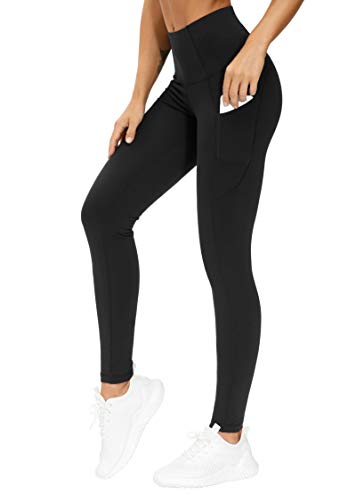 THE GYM PEOPLE Thick High Waist Yoga Pants with Pockets, Tummy Control Workout Running Yoga Leggings for Women (Small, Black)