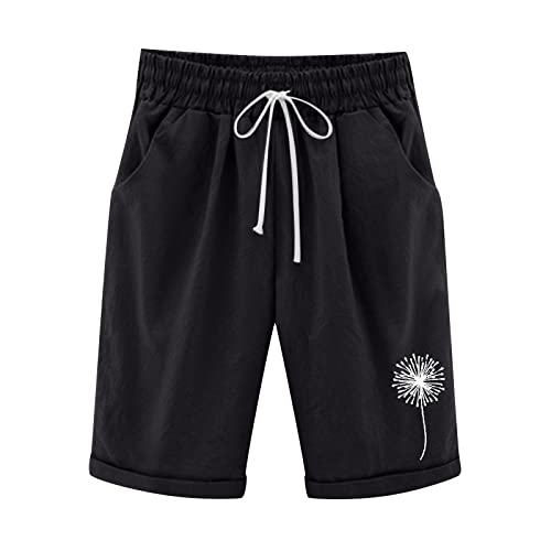 Lightning Deals Lightning Deals of Today Clearance Cotton Linen Shorts for Women Loose Fit Knee Length Bermuda Shorts Elastic Waist Workout Shorts Casual Summer Beach Shorts My Recent Orders 4-Black