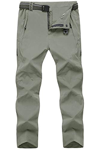 TBMPOY Men's Outdoor Lightweight Windproof Belted Quick-Dry Hiking Pants Thin Sage Green M