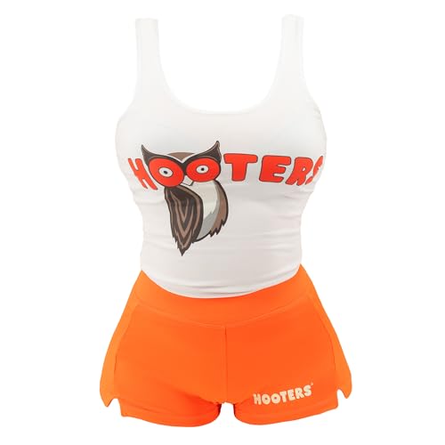 Ripple Junction Hooters Girl Classic Waitress Role Play Costume Uniform Outfit w/Tank Top Shorts Adult Women's Plus Size 2XL Orange White