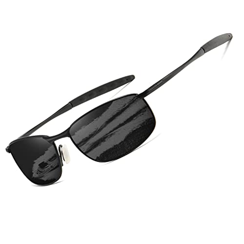 AEVOGUE Polarized Sunglasses For Men Rectangle Metal Frame Retro Sun Glasses AE0395 (Black, 59)