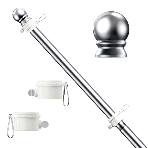 ESTTOP 5 FT Flag Pole, Tangle Free Stainless Steel Weather Resistant Rustproof Flagpole for 3x5 USA Flag Sports Fan Outdoor Flags 1' Dia Flag Poles for Outside House, Wall-Mounted (Without Bracket)