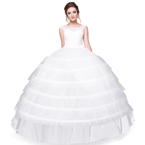 Glitopper Women's Tulle Petticoat Wedding Skirt Crinoline 6 Hoop White Petticoat Skirt Womens Petticoat Underskirt Adult White Ball Gown Hoops for Bridal Dress Ceremony Prom Party Bridesmaid