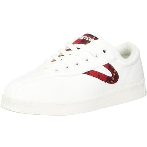 TRETORN Nyliteplus Canvas Sneakers Women's Lace-Up Casual Tennis Shoes Classic Vintage Style, White/Red Plaid, 9