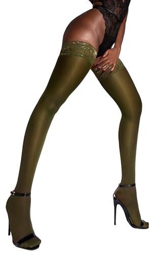 sofsy Olive Green Thigh High Stockings for Women | Military Lingerie stockings | Military Green M/L 1/pack [Made in Italy]