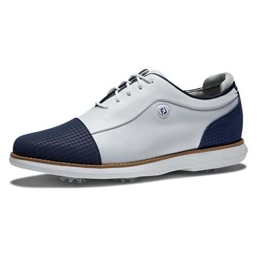 FootJoy Women's Traditions Golf Shoe, White/Navy Cap Toe, 9