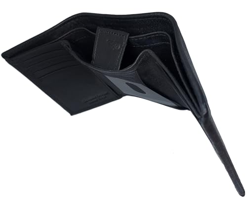 Paul and Taylor Men's RFID Protected, Genuine Leather Trifold Wallet With ID Window, 9 Credit Card Slots, 2 Hidden Pockets & Full Size Currency Compartment With Key Holder #201 (Black)