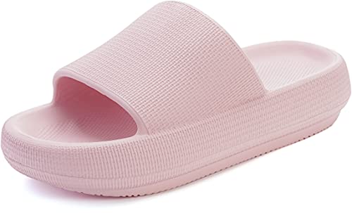 BRONAX Slides for Women Pillow Slippers Home House Indoor Slipers Sleepers Sandals Sandles for Female Size 8 Puffy Comfy Cushion Thick Sole 39-40 Pink