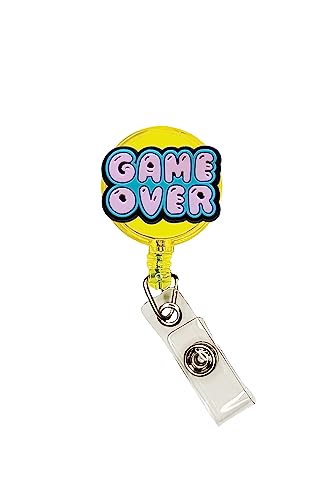Video Game Badge Reel ID Holder Nurse Funny Badge Clip Retractable 25 inch Extension Yazzle Dazzle Game Controller Arcade 70s 80s 90s Quarter Token Bumper Cars Bubble