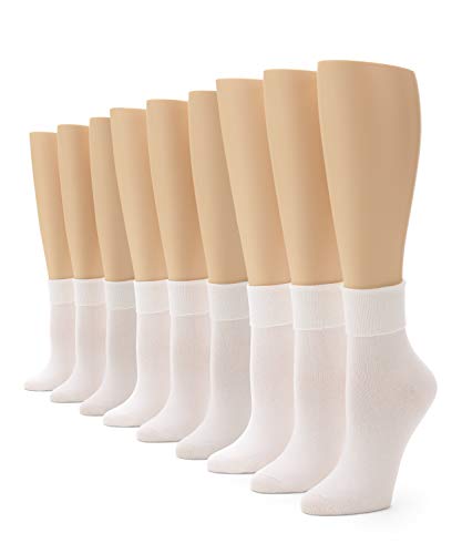 No nonsense womens Cotton Basic Cuff Socks, White - 9 Pair Pack, 4 10 US