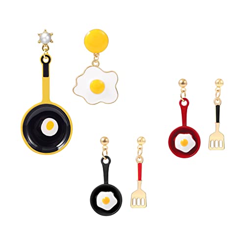 OPPRYN Fried Egg Stud Earrings Hypoallergenic Food Like Earring Drop and Dangle Earrings Shovel Drop Earring for Women 3 Pieces Asymmetric Earring Sets