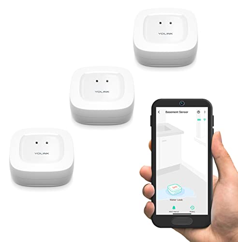 YoLink Water Leak Sensor 3-Pack, LoRa Up to 1/4 Mile Open-Air Range Smart Water Leak & Flood Detector, SMS/Text, Email & Push Notifications, w/Alexa, IFTTT, Home Assistant - YoLink Hub Required