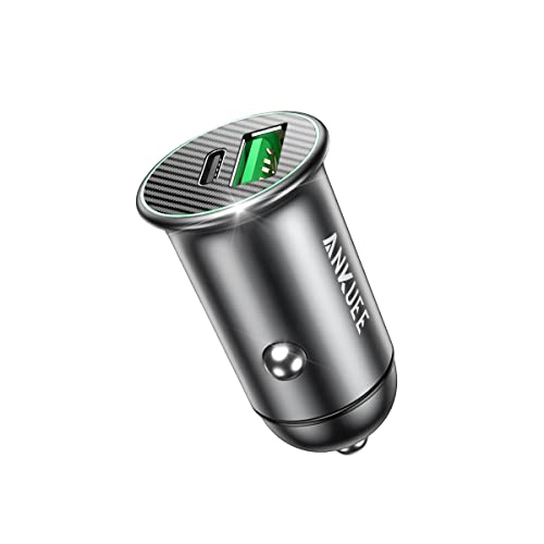 ANKUEE USB-C Car Charger Adapter, Dual Ports Fast Charging PD 60W + QC3.0 30W Mini All-Metal Cigarette Lighter USB Charger Universal for iPhone13/Pro Max/12/XS Max/11 Pro, Samsung, Car Accessories