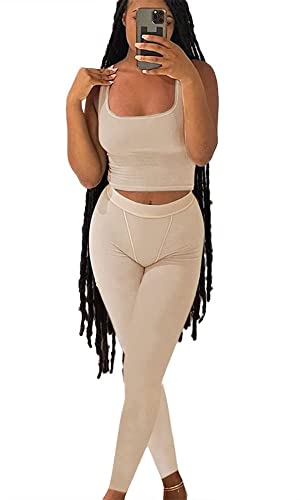 LICOBOD Casual Workout Sets 2 Piece Outfits for Women Ribbed Crop Tank Top High Waist Yoga Leggings Lounge Wear Tracksuit