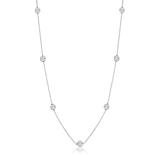 Sterling Silver Round Cubic Zirconia Station Necklace 18'-30' (30 Inches)