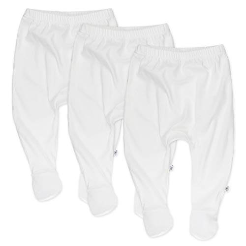 HonestBaby Unisex Baby 3-pack Footed Roomy Fit Pull On Bottoms 100% Organic Cotton For Infant Boys, Girls, Pants, Bright White, Newborn US