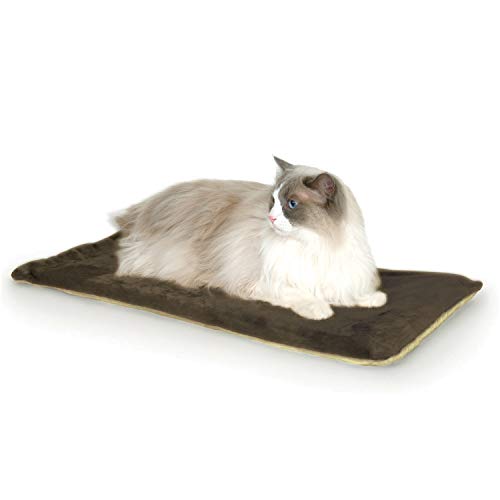 K&H Pet Products Heated Thermo-Kitty Mat, Indoor Heated Cat Bed, Pet Heat Pad for Indoor Cats and Small Dogs, Cat Heating Pad, Electric Thermal Warming Cat Bed Mat, Mocha/Tan 12.5 X 25 Inches