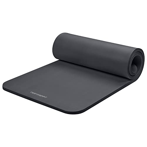 Retrospec Solana Yoga Mat 1' Thick w/Nylon Strap for Men & Women - Non Slip Exercise Mat for Home Yoga, Pilates, Stretching, Floor & Fitness Workouts - Graphite