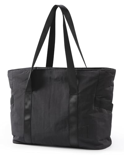 BAGSMART Tote Bag for Women with Zipper, Laptop Gym Tote with Compartments, Work Tote Nurse Dance Yoga Bag for Travel(Black)