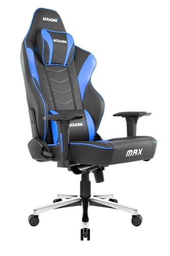AKRacing Masters Series Max Gaming Chair with Wide Flat Seat, 400 Lbs Weight Limit, Rocker and Seat Height Adjustment Mechanisms - Black/Blue