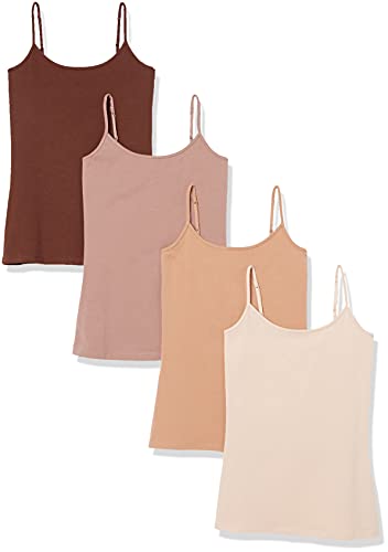 Amazon Essentials Women's Slim-Fit Camisole, Pack of 4, Beige/Blush/Burgundy/Taupe, Small