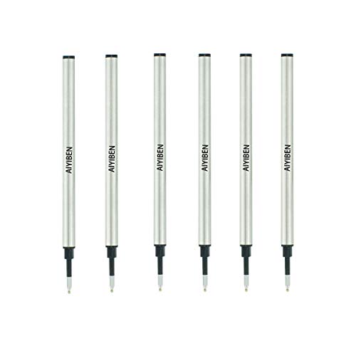 4.37 inch Rollerball Pen Refills, Roller Ball Fine Point 0.5mm, Black Ink Refill Pack of Replaceable Pen Refills Medium Point (6 Pack)