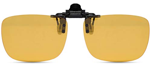 HD Night Vision Polarized Clip-on Flip Up Metal Clip Rimless Sunglasses, Lightweight, XL Size, Yellow Lens