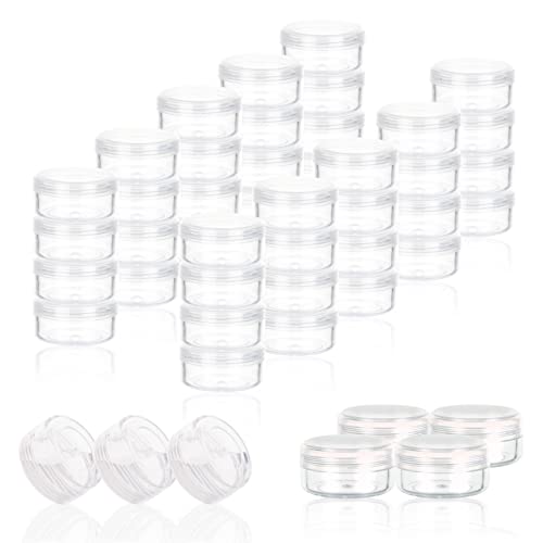 ZEJIA 3 Gram Sample Containers with Lids, 100 Count Tiny Sample Jars, 3ML Makeup Cosmetic Containers for Lip Balms, Lotion, Powder, Beauty Products(Clear Lids)