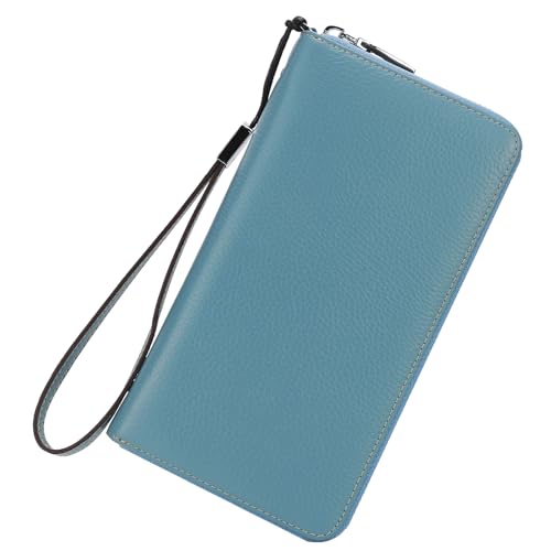 Lavemi Women's RFID Blocking 100% Leather Large Capacity Zip Around Wallet Phone Holder Clutch Travel Purse Wristlet(Large Size Light Green)