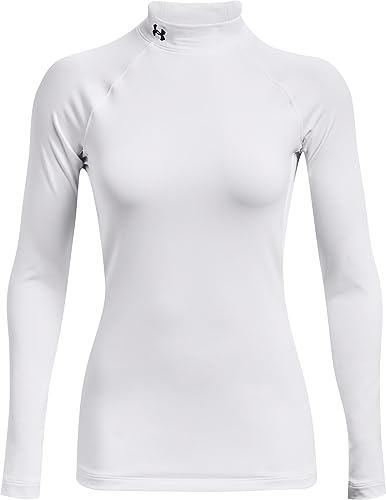 Under Armour Women's Standard ColdGear Authentics Mock Neck, White (100)/Black, Small