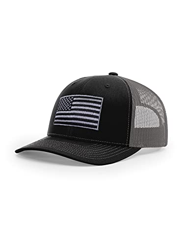 B Wear Sportswear American Flag USA Patriotic Snapback Embroidered Mesh Men's Trucker Cap Hat Black/Charcoal