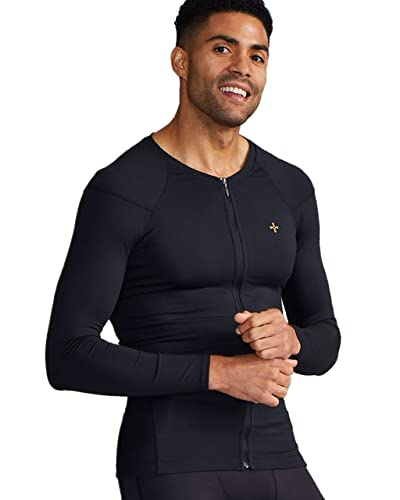 Tommie Copper Men’s Full Back Support Shirt I UPF 50, Breathable Long Sleeve Compression Shirt for Upper & Lower Back, Shoulder, Hips & Posture Support for Everyday - Black - X-Large