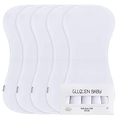 Baby Burp Cloth - 5 Packs Organic Cotton Two Layers Burping Rags, Large Contoured Ultra Soft and Thick Absorbent Towels, Unisex for Boys and Girls, Baby Shower, 19'x9'