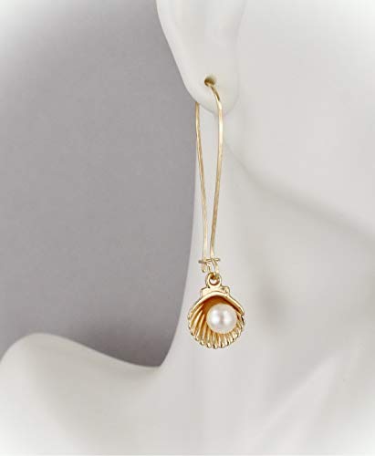 Gold Sea Shell Earrings For Women Set Faux Pearl Oyster Shell 2' Long Dangle Earrings For Women Set