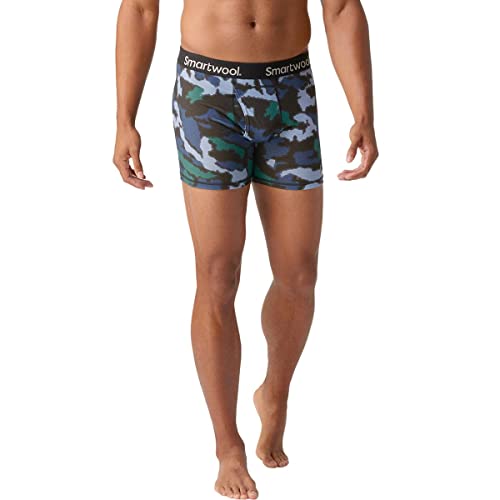 Smartwool Men's Merino Wool Print Boxer Brief Boxed (Slim Fit), Mist Blue Blurred Camo Print, Large