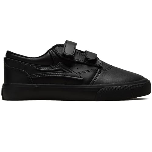 Lakai Griffin Kids Skate Shoes, Black/Black Leather, 2