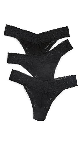 hanky panky, Signature Lace Original Rise Thongs, One Size (4-14) 100% Nylon Body, 100% Cotton Crotch Lining, Durable and Comfortable Underwear for Women