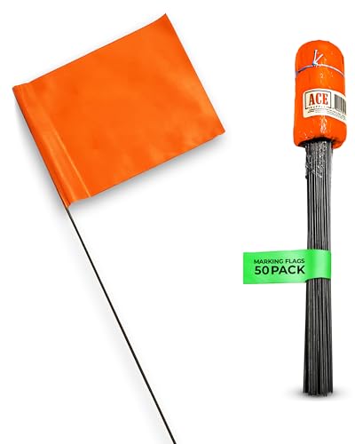 Fluorescent Orange Marking Flags For Lawn - 4x5-Inch Flag - 15-Inch Wire - 50 Pack - Perfect For Lawn Flags, Landscape Flags, Marker Flags For Lawn, Survey Flags, Sprinkler Flags, Irrigation Flags