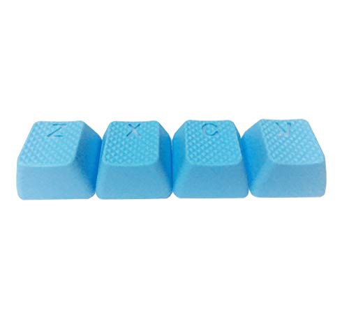 Rubber Gaming Backlit Keycaps Set - 4 Keys for Z, X, C, V, Cherry MX Mechanical Keyboards Compatible OEM (Neon Blue)