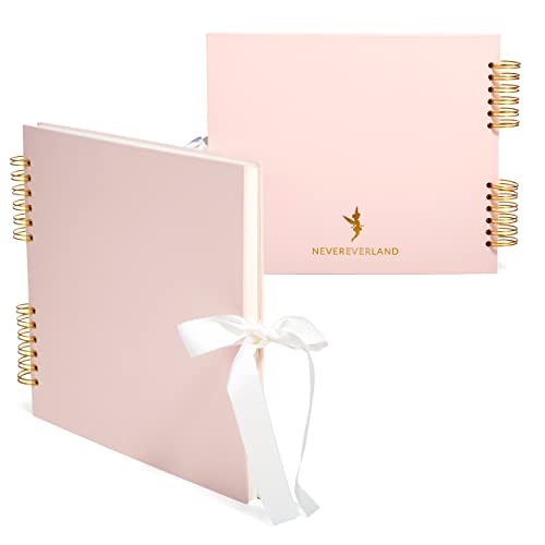 Never Ever Land Scrapbook Album – 12x10 Pink Scrap Book. Scrapbooking Supplies, Memory Book, Wedding Guest Book, Photo Album, Baby Shower Gifts, Valentines, Engagement Gifts