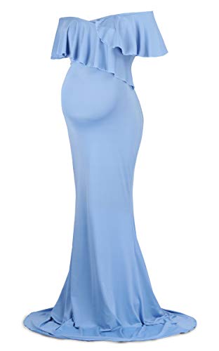Dance Fairy Molliya Maternity Long Dress Women Ruffle Stretchy Sleeveless Maxi Dress Light Blue