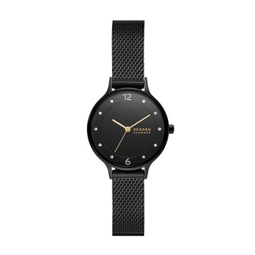 Skagen Women's Anita Lille Three-Hand Black Stainless Steel Mesh Band Watch (Model: SKW3112)