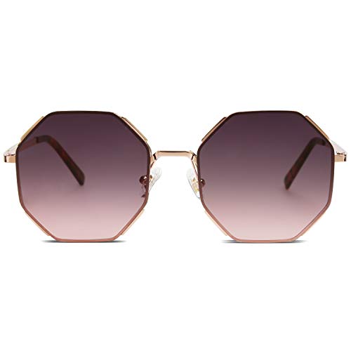 SOJOS Sunglasses for Women Men Classic Retro Polygon Shades UV400 SJ1128 with Rose Gold Frame/Gradient Purple&Pink Lens