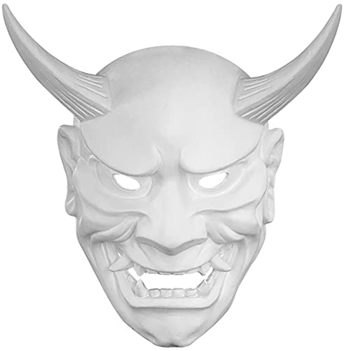 JPXH White Samurai Oni DIY Mask for Halloween Demon Costume Ninja Cosplay Masquerade Ball, Warrior Kabuki Mask
