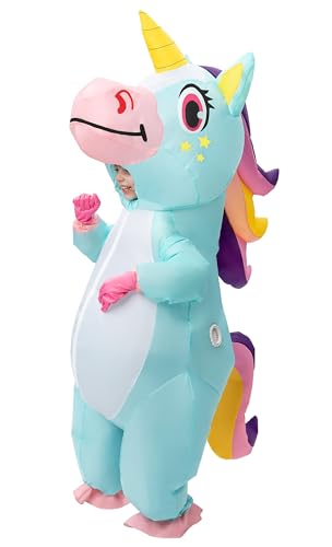 Spooktacular Creations Kids Inflatable Costume, Full Body Unicorn Air Blow Up Halloween Costumes(Blue, Child (7-10))
