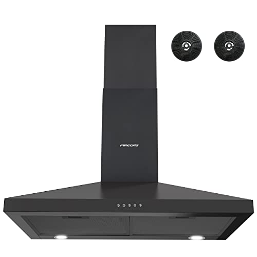 FIREGAS Black Range Hood 30 inch, Ducted/Ductless Range Hood Wall Mount Kitchen Vent Hood with 3 Speed Exhaust Fan, Push Button, LED Light, Stainless Steel Stove Hoods, Charcoal Filter Included