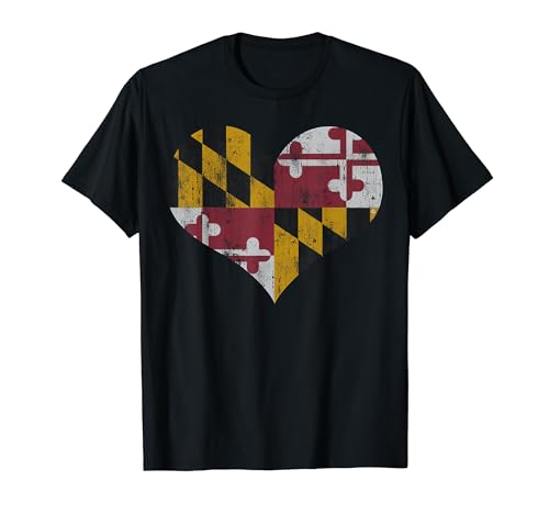 Vintage Heart Flag of Maryland Men Women T-Shirt
