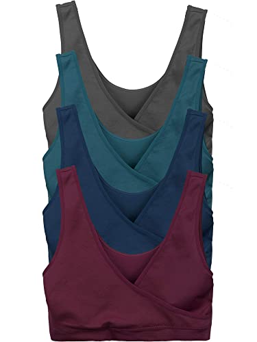 Caramel Cantina 4 Pack Nursing Maternity Women’s Sleep Comfort Bralette Bra (Medium, Dark Winter)